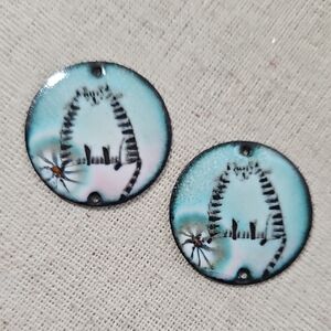 Artisan Enamel Copper Stripe Black Cat Earring Charms